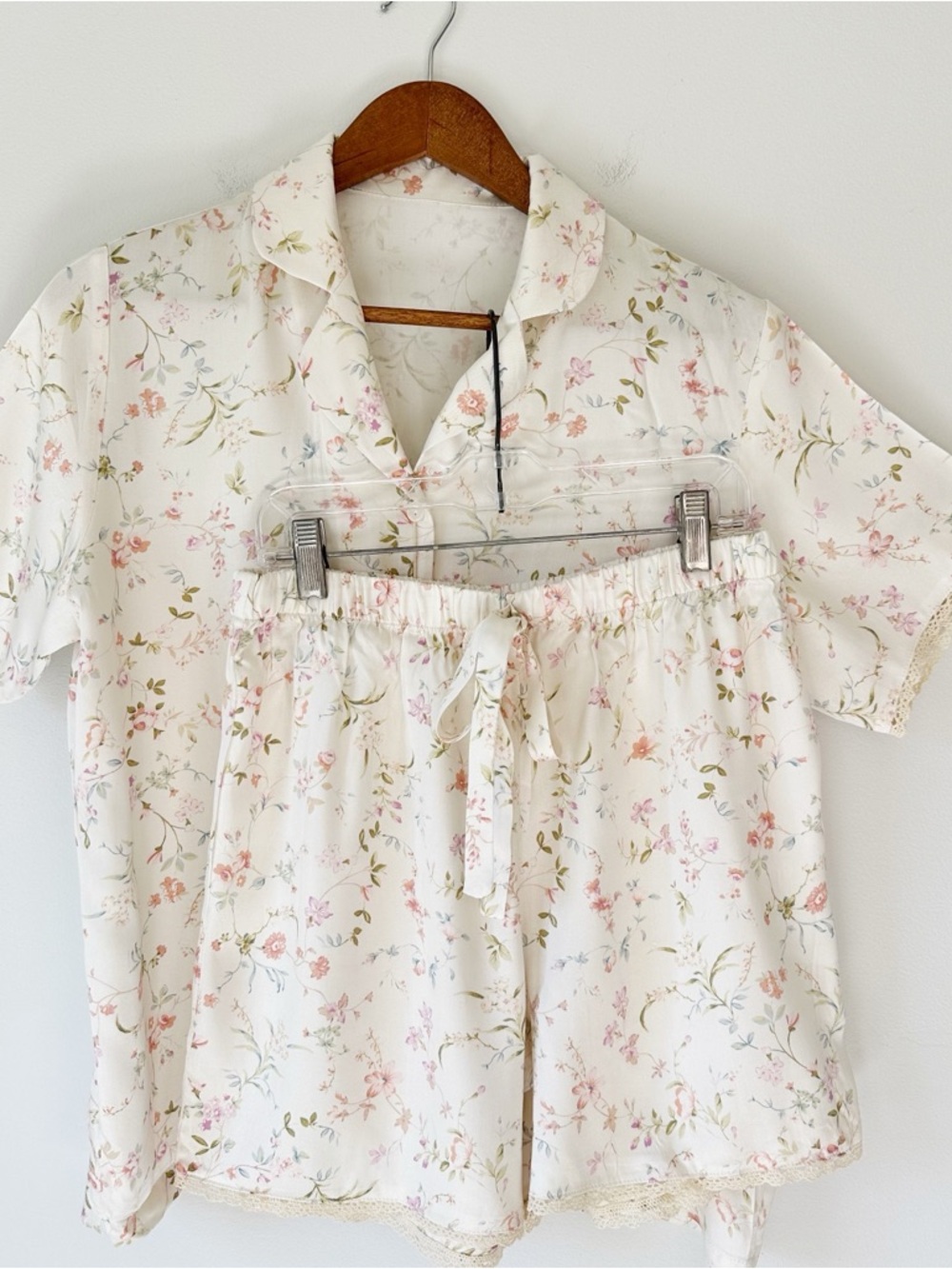 Cozyloungewear Cream Ecru Floral Shorts Pajama Set Cottagecore Cute Whimsy Gram - Picture 9 of 16